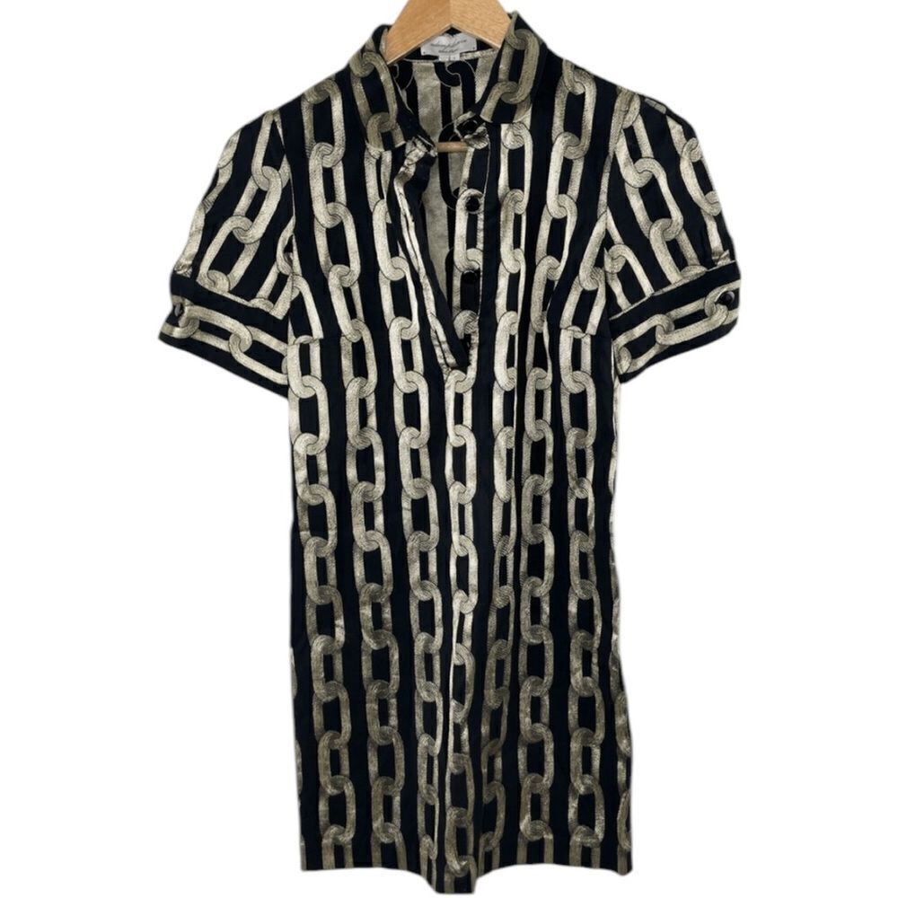 Adam Lippes Adam Plus Eve Metallic Gold Black Chain Link Dress 6